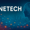 Netech illustrant la révolution réseau 2025 avec interconnexions décentralisées, IA et cybersécurité proactive